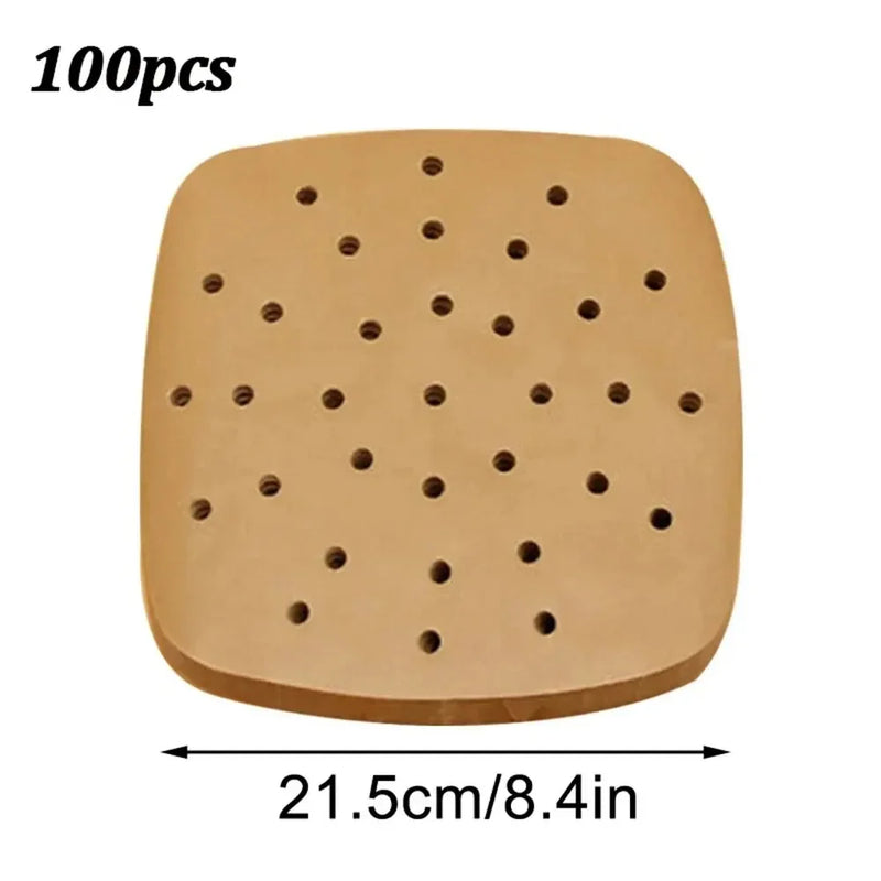 100PCS Air Fryer Paper Disposable Steamer Liners Kitchen Bakeware Papers Baking Non-Stick Steaming Mat Oil-absorbing Paper