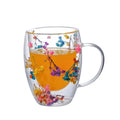 350ml Double Wall Coffee Mug With Handles Clear Milk Cups Gifts Glass Cup Fill Artificial Simulation Flowers Teacup