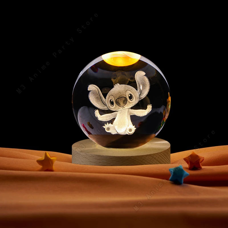5cm Lilo and Stitch Disney Unique 3D Crystal Ball Lamp LED Luminous Crystal Ball Night Light Glass Children's Birthday Gifts Toy