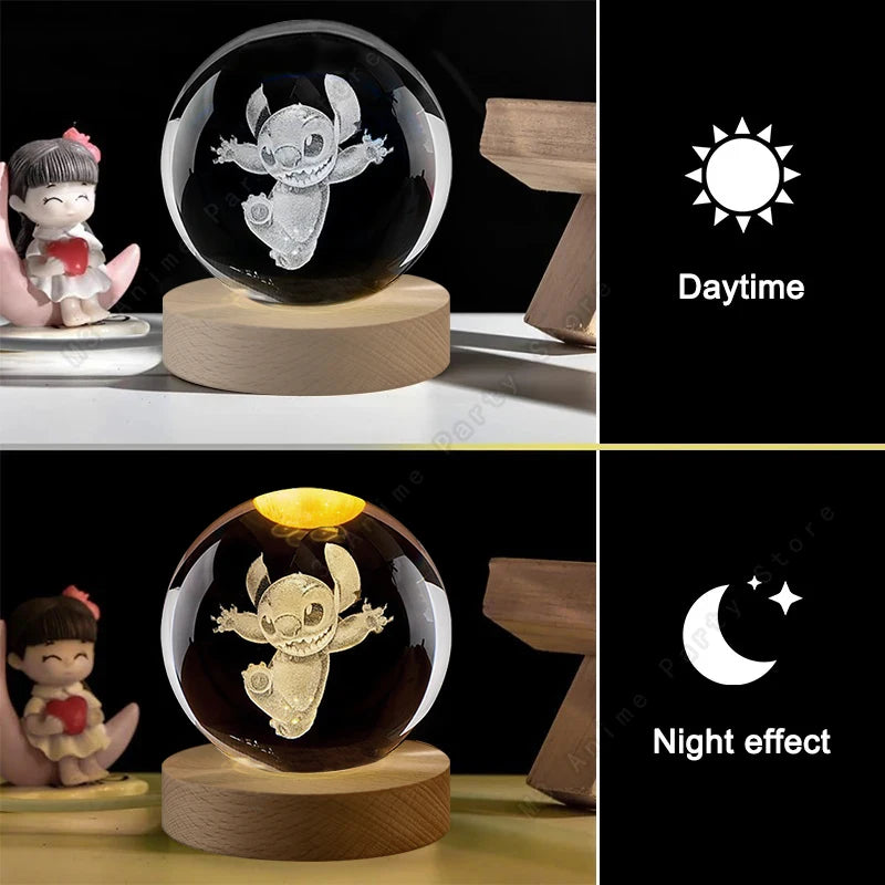 5cm Lilo and Stitch Disney Unique 3D Crystal Ball Lamp LED Luminous Crystal Ball Night Light Glass Children's Birthday Gifts Toy