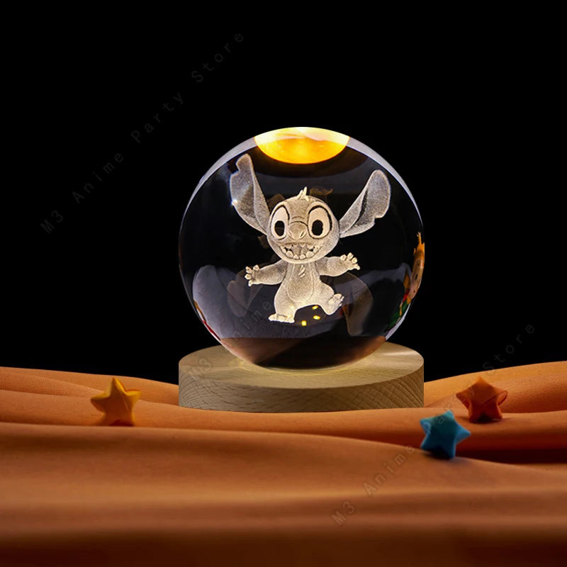 5cm Lilo and Stitch Disney Unique 3D Crystal Ball Lamp LED Luminous Crystal Ball Night Light Glass Children's Birthday Gifts Toy
