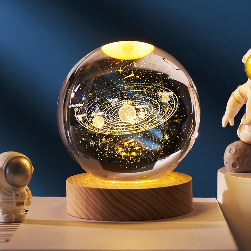 3D Crystal Ball Lamp Laser Engraved Galaxy Planet Moon Saturn LED Night Light Home Decor Valentine's Day Father's Day Gift