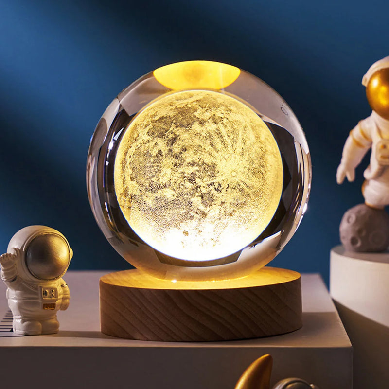 3D Crystal Ball Lamp Laser Engraved Galaxy Planet Moon Saturn LED Night Light Home Decor Valentine's Day Father's Day Gift