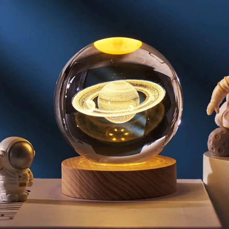 3D Crystal Ball Lamp Laser Engraved Galaxy Planet Moon Saturn LED Night Light Home Decor Valentine's Day Father's Day Gift